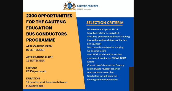 Apply For Gauteng Education Bus Conductors Programme Recruitment