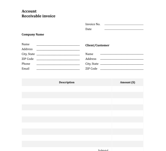 Accounts Receivable Invoice Template Fee
