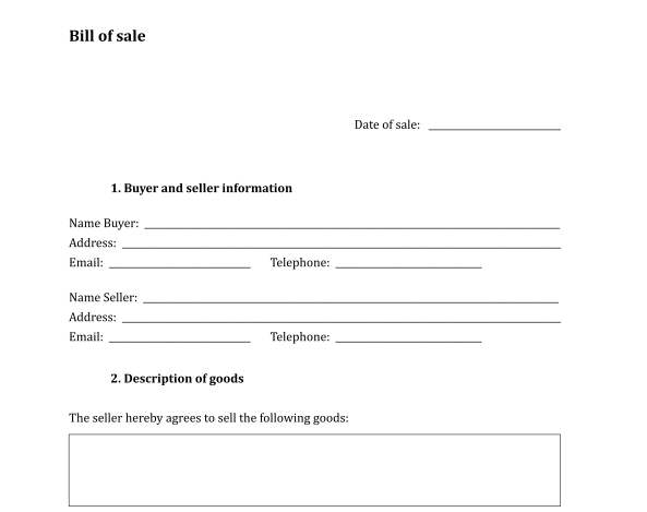 Blank Bill Of Sale Template