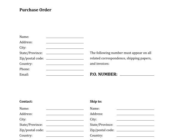 Blank Purchase Order Template