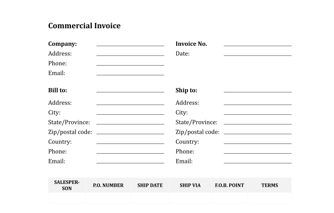 Commercial Invoice Template Pdf Free Download Printable & Editable