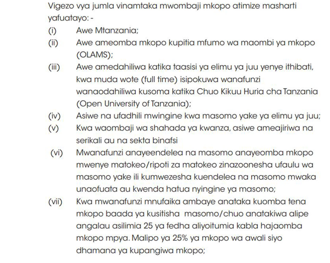 Sifa And Vigezo Vya Kupata Mkopo Wa Loan Board